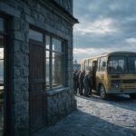 иллюстрация от ии заключённые садятся в автобус