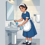 горничная убирает туалет в гостиннице